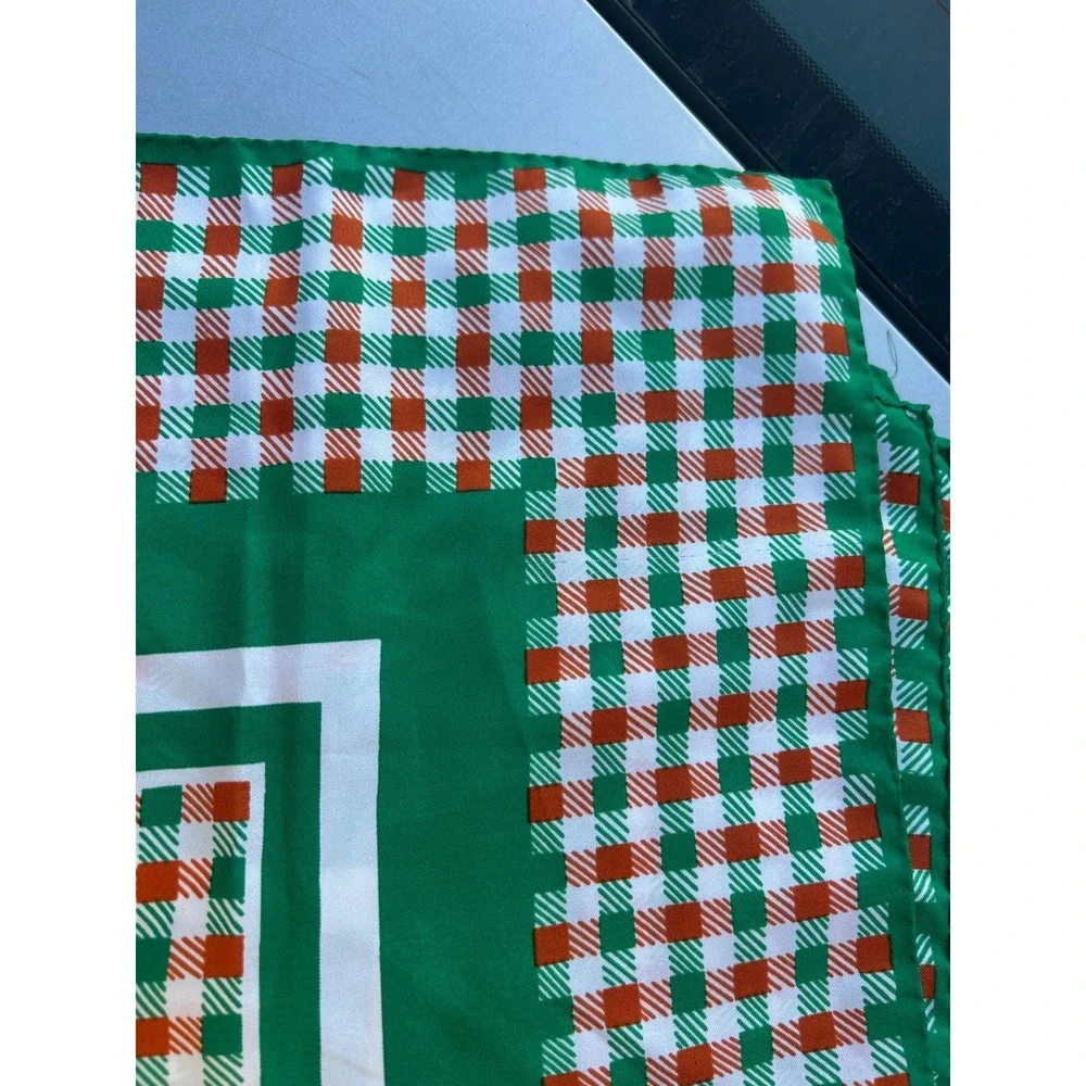 Christian Scarf Womens OS Green Gingham Check Vintage Square Neck Hair Wrap Good